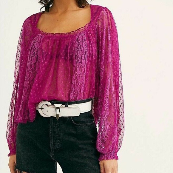Free People Lace Polka Dot Top - Picture 1 of 3